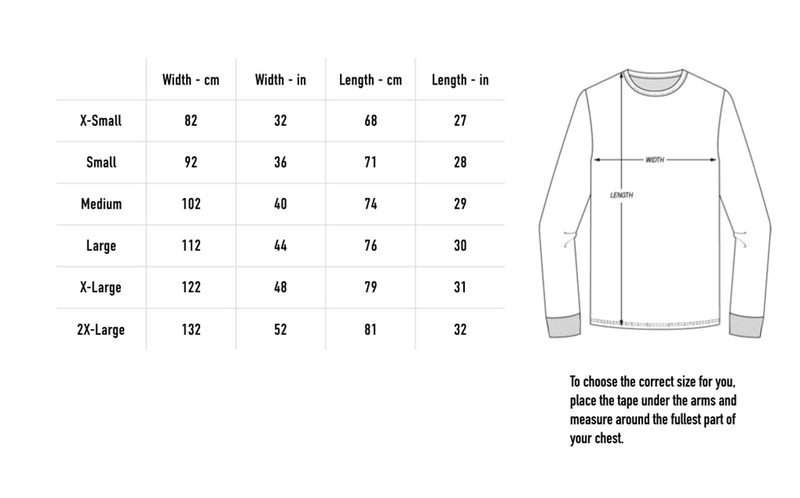 Size chart for Dragon Longsleeve - Black