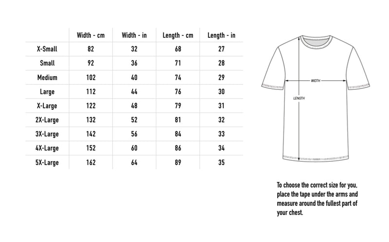 Size chart for Skull T-Shirt - Charcoal