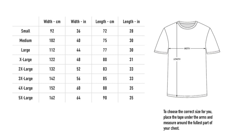 Size chart for Reaper T-Shirt - Black