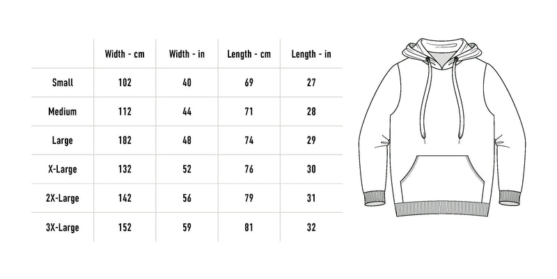 Size chart for I Hope You Choke Hoodie - Black
