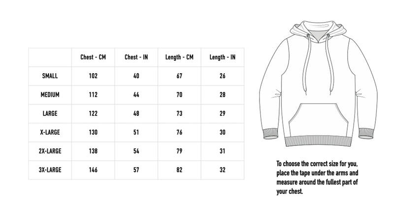 Size chart for Skulls Hoodie - Black