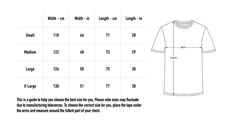 Size chart for Custom Movements Football Shirt